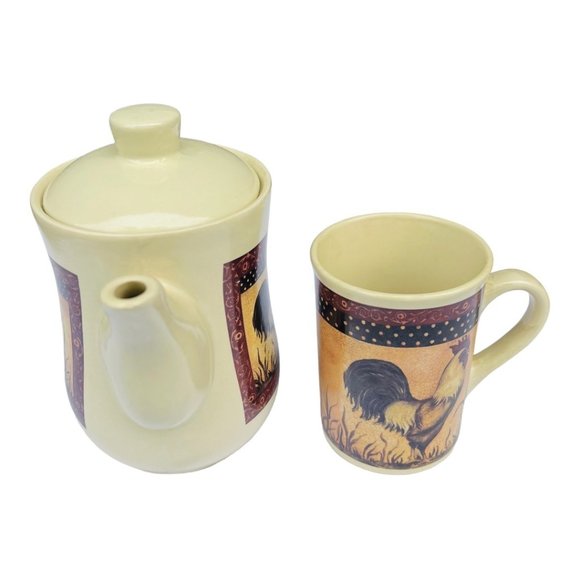 Vintage B.I Inc Ceramic Tea Pot and Mug 2 Piece Set Rooster Design - Picture 4 of 12